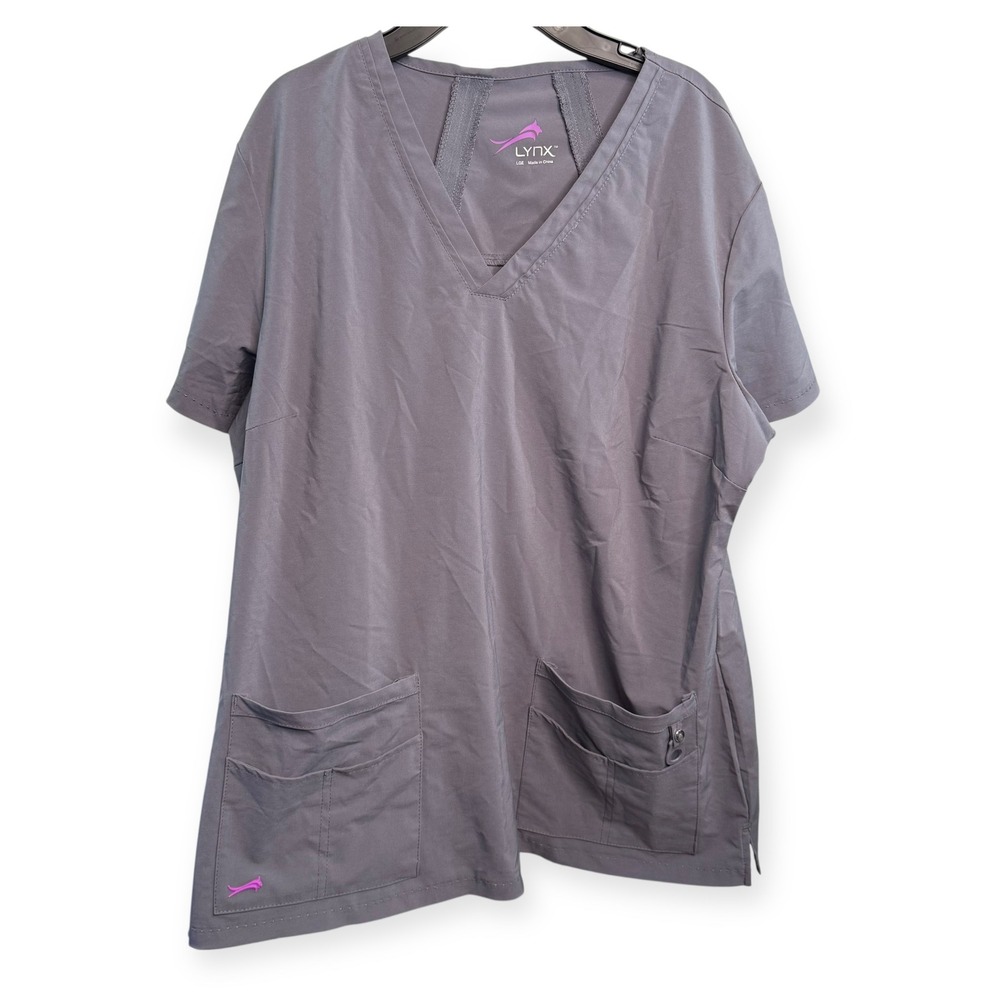 Lynx Gray Scrub Top Size Large